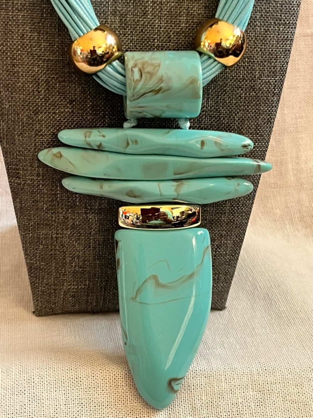 Brilliantly Bold Turquoise Statement Multi-Strand Necklace and Earring Set - Picture 6 of 7